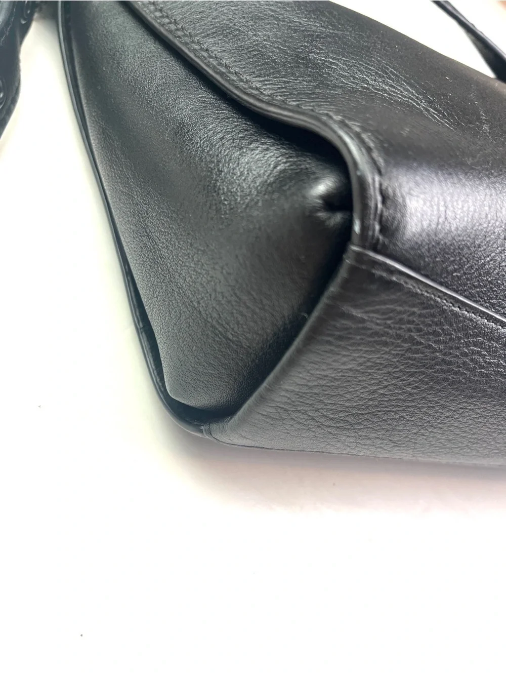 Coach Dufflette Black Leather Adjustable Buckle Strap Shoulder Bag 21377